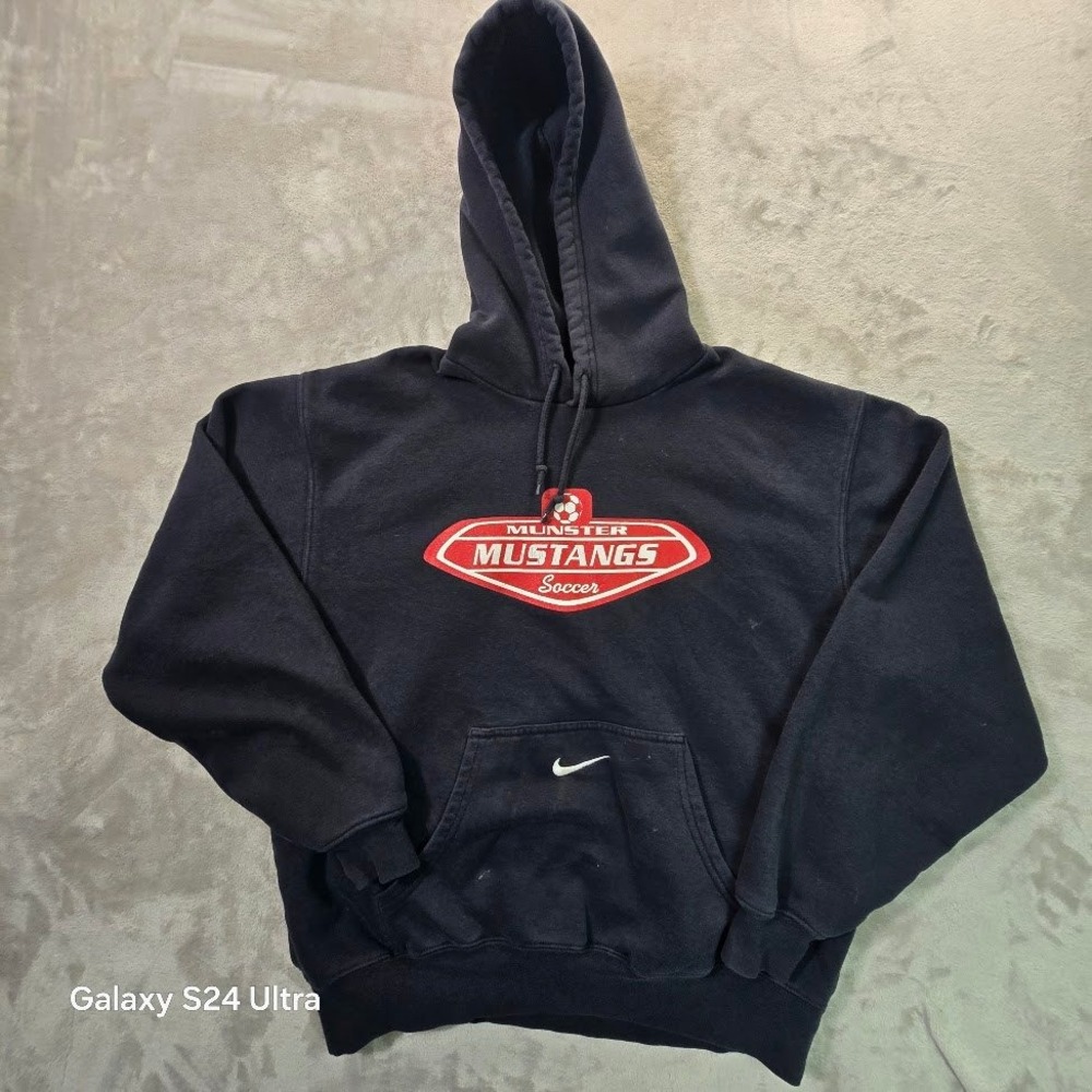 Nike Team Vintage Navy Blue Hoodie Sweatshirt Mens Medium Fleece Pullover